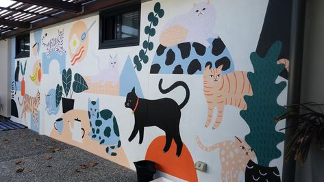 RSPCA Cat Mural — Emily Dolphin Animal Shelter Mural, Vet Mural, Cat Daycare, Cat Mural, Pet Store Design, Mural Cafe, Trick Art, Puppy Room, Cat Hotel