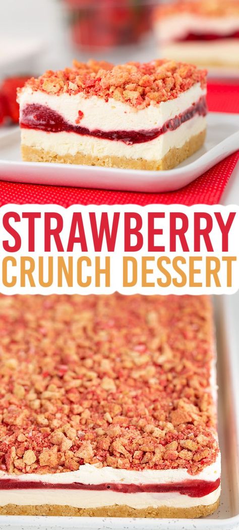 Strawberry Cheesecake Layered Dessert, Strawberry Pie Desserts, What To Do With Strawberry Pie Filling, Strawberry Vanilla Oreo Dessert, Dessert With Strawberry Pie Filling, Layered Strawberry Dessert, Strawberry Oreo Dessert, Strawberry Banana Crunch Pudding, Strawberry Crunch Pie