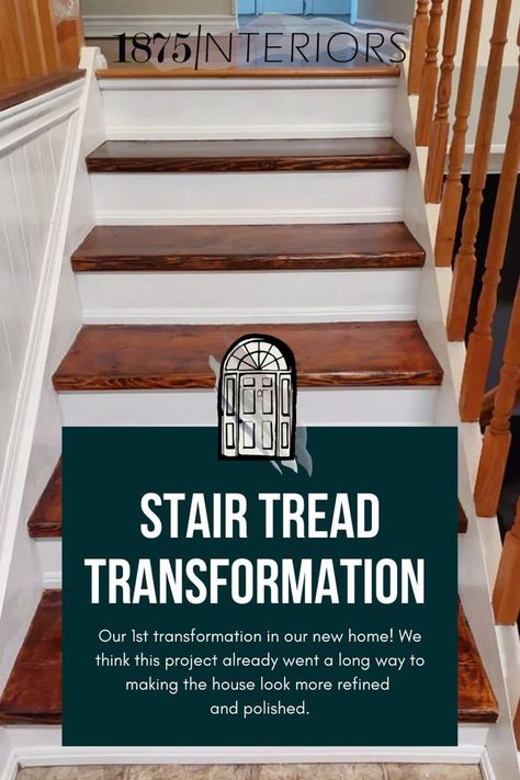 How we refinished our tired stair treads by sanding and staining! Refinish Stairs, Diy Sanding, Wood Stair Treads, Stair Tread, Diy Stairs, Wood Stairs, Access Point, I Knew It, Interior Stairs