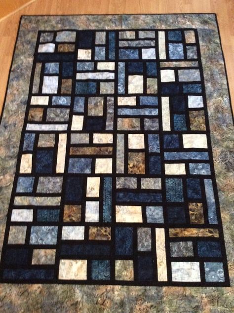 County Lines Lap/Throw Quilt Made With Batik Fabrics - 60 inches x 80 inches - Ready To Ship Solid Fabric Quilts, Half Square Triangle Quilts Pattern, Owl Quilts, Crumb Quilt, Stained Glass Quilt, Batik Quilts, Quilt Care, Baby Quilt Patterns, Cute Quilts