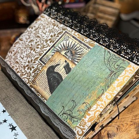 Witchy Scrapbook Ideas, Grimoire Junk Journal, Witchy Scrapbook, Witch Scrapbook, Witchy Grimoire, Witch Junk Journal, Aesthetic Journals, Witchy Business, Fabric Journal