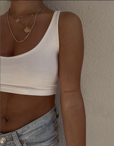 Word Tattoos On Arm, Small Beach Tattoos, Matching Tats, Upper Arm Tattoos, Writing Tattoos, Petite Tattoos, Cute Tiny Tattoos, Classy Tattoos, Arm Tattoos For Women