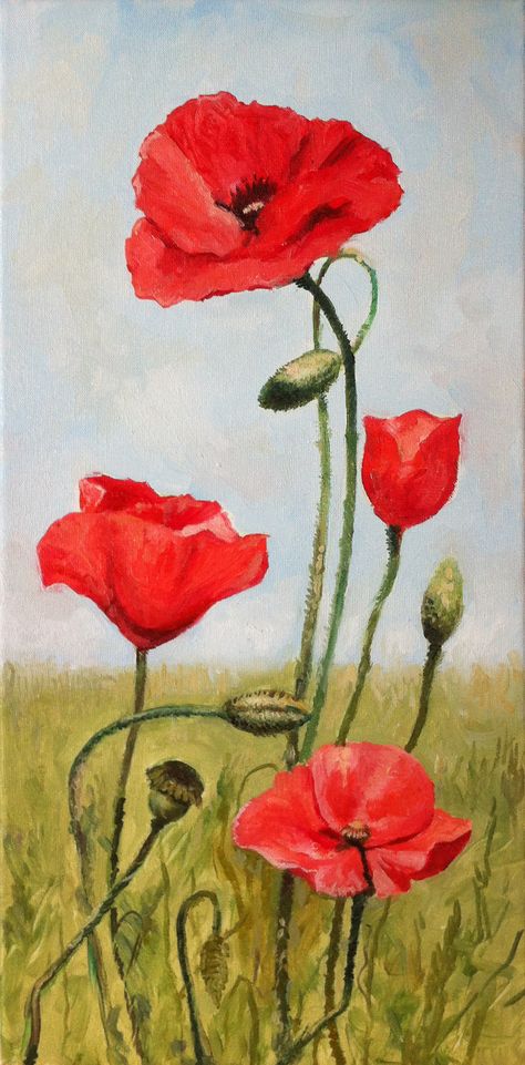 poppy flowers by Miroslaw Pieprzyk, oil on canvas Poppy Flower Painting Acrylics, Easy Flower Painting Ideas, Poppy Paintings, Flower Painting Ideas, Poppy Field Painting, Red Poppy Painting, Poppy Flower Painting, Eagle Project, Poppy Drawing