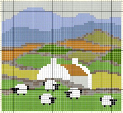 Knitting Graph Patterns, Small Tapestry Crochet Pattern, Scottish Cross Stitch, Pixel Crochet Pattern Charts, Punto Fair Isle, Knitting Blankets, Scottish Cottages, Pixel Grid, Crochet Grid