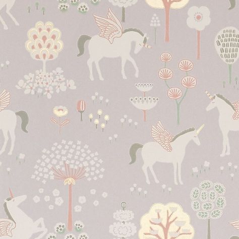 Majvillan - True Unicorns Wallpaper Lilac - Babyshop.com Jungle Safari Nursery, Swedish Wallpaper, Girls Bedroom Wallpaper, Unicorn Wings, Unicorn Wallpaper, Girl’s Room, Wallpaper Direct, Popular Wallpaper, Room Wallpaper