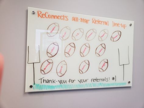 Football referral board Referral Board Ideas, September Chiropractic Boards, Whiteboard Ideas, Chiropractic Quotes, Facebook Ideas, Whiteboard Messages, White Boards, Doctors Office, Office Themes