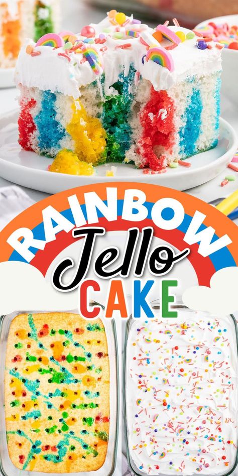 Poke Cake Jello, Rainbow Jello, Jello Cake, Angel Food Cake Mix Recipes, Cookie Cake Pie, Cake Mix Cookie Recipes, Poke Cake Recipes, Cake Recipes From Scratch, Homemade Cake Recipes