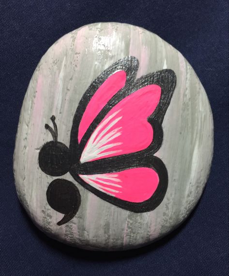 Painted Rocks With Butterflies, Semi Colon, Happy Stones, Craft Day, Butterfly Painting, Rock Painting Designs, Painting Designs, Rock Painting Art, Hand Painted Rocks