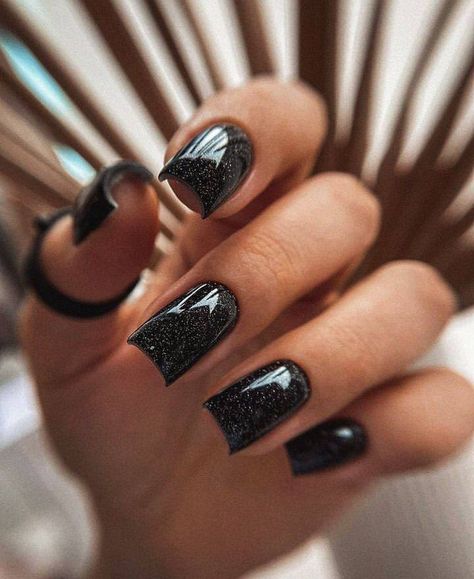 Nail Ideas, [17 мар. 2024 в 08:57] Manicure for you ✨ Ideas for pedicure and manicure for any mood Square Gel Nail Designs, Black Square Nails, Black Nails With Glitter, Hippie Nails, Simple Gel Nails, French Acrylic Nails, Pretty Gel Nails, Cute Gel Nails, Sparkle Nails