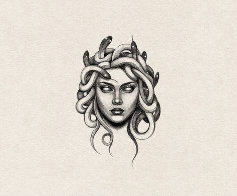 Medusa Hand Tattoo Design, Medusa Tattoo Back Of Neck, Simple Medusa Tattoo Design, Old Greek Tattoo, Medusa Small Tattoo Design, Medusa Bust Tattoo, Realistic Women Tattoo, Small Medusa Tattoos, Fineline Medusa Tattoo