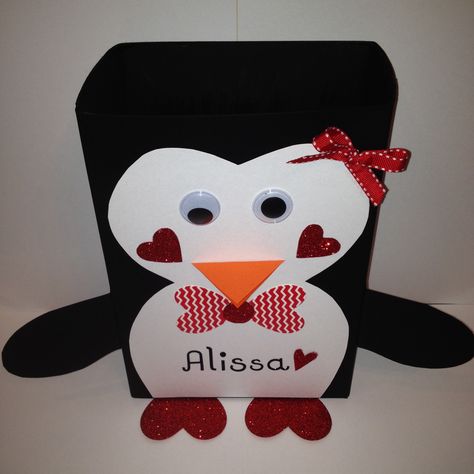 Penguin valentine box Penguin Valentine Box Ideas, Penguin Valentines Day Boxes, Valentines Day Boxes, Penguin Valentines, Easy Healthy Breakfast Ideas, Valentine's Boxes, Diy Valentines Box, Chef Costume, Valentine Boxes