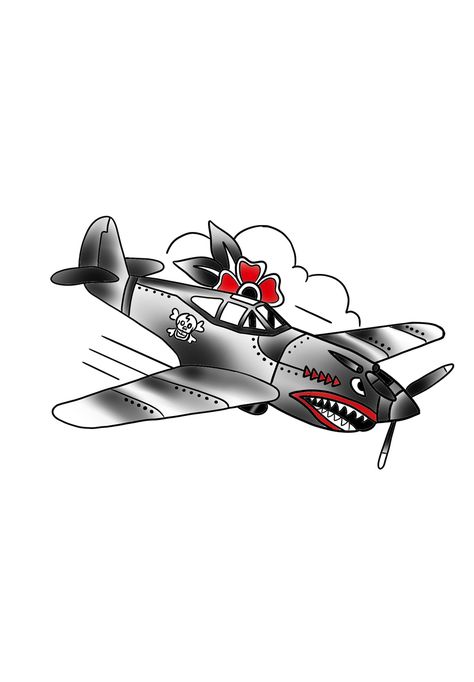 Traditional Fighter Plane Tattoo, Traditional Plane Tattoo Old School, American Traditional Airplane Tattoo, American Traditional Plane Tattoo, Old School Plane Tattoo, Old American Style Tattoo, Traditional Plane Tattoo, Aviation Tattoos For Men, Vintage Plane Tattoo