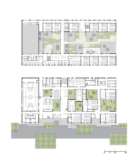 Shibukawa eder school plan 01 School Floorplans, School Building Plans, Elementary School Architecture, School Floor Plan, High School Plan, Sustainable Schools, High School Design, School Floor, School Building Design