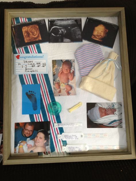 Shadow box <3 Infant Shadow Box Ideas, Ultrasound Shadow Box Ideas, Shadow Box For Baby Boy, Newborn Shadow Box Boy, Shadow Box Baby Boy, Birth Shadow Box Ideas, Nicu Baby Shadow Box Ideas, Newborn Memory Box Ideas, Ivf Shadow Box Ideas