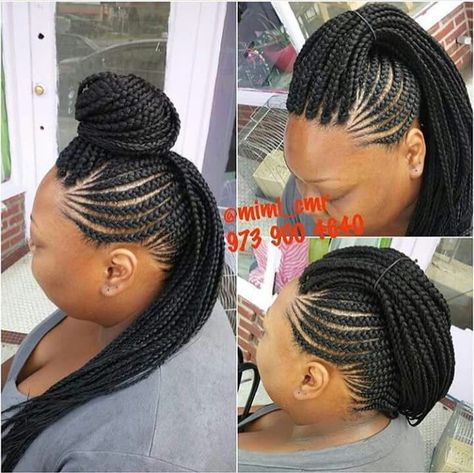 Braids Updo Braids For Black Hair Ponytail, Braided Mohawk For Black Women, Mohawk Braid For Black Women, Mohawk Cornrows, Braided Mohawk Black Hair, Mohawk Braid Styles, Cornrow Mohawk, Mohawk Braids, Braided Mohawk