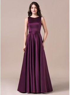 A-Line/Princess Scoop Neck Floor-Length Satin Bridesmaid Dress (007057728) - JJsHouse Bridesmaid Satin Dresses, Aline Gown, Satin Bridesmaids Gowns, Áo Blu, Bridesmaid Satin, Stylish Prom Dress, Gown Party Wear, Satin Bridesmaid Dress, Simple Gowns