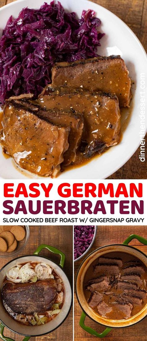 Sauerbraten Recipe Slow Cooker, German Sauerbraten Recipe, Saurbraten Recipe, Sauerbraten Recipe, Easy German Recipes, German Food Authentic, Dinner Then Dessert, Oktoberfest Food, Beef Roast