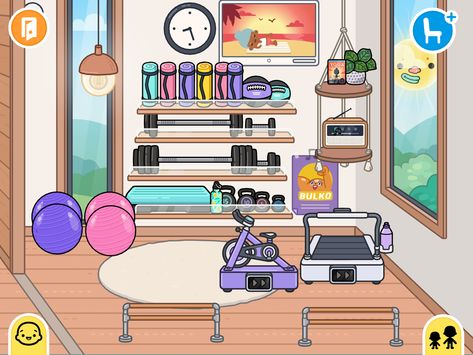 Toca Boca Workout Room Ideas, Toca Boca Room Ideas Modern Mansion Gym, Toca Boca Workout Room, Gym Room Ideas, Toca Ideas, Sport Bedroom, Free House Design, Mansion House, Adorable Homes Game