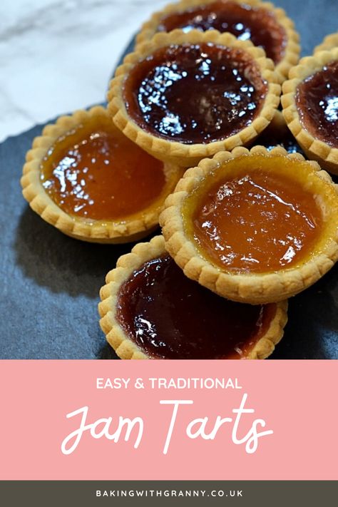 Easy and delicious, little jam tarts. With homemade shortcrust pastry, and yummy sticky jam. The perfect sweet treat. Jam Tarts Recipe Baking, Easy Jam Tart Recipe, Jam Tarts Recipe Simple, Mini Tarts Dessert, Jam Tarts Recipe, Easy Tart Recipes, Cooking Crafts, Tin Recipes, Mini Tarts