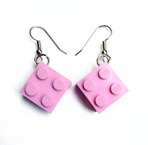 Diy Lego Earrings, Fimo Ring, Lego Earrings, Lego Jewelry, Lesbian Earrings, Crazy Earrings, Diy Lego, Homemade Earrings, Weird Jewelry