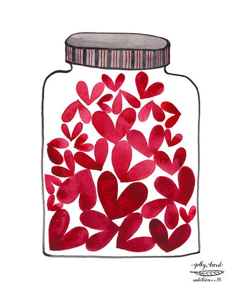 . Jar Of Love, Lots Of Hearts, Valentines Watercolor, Valentines Illustration, Heart Illustration, Valentine Print, 수채화 그림, Beating Heart, Heart Balloons