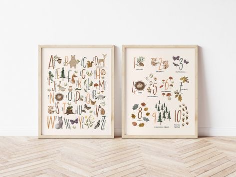 Woodland Alphabet Poster Woodland Alphabet Print Woodland - Etsy Woodland Playroom, Woodland Alphabet, Woodland Art Print, Nursery Woodland, Poster Nursery, Woodland Nursery Theme, Abc Poster, Woodland Art, Nursery Room Inspiration