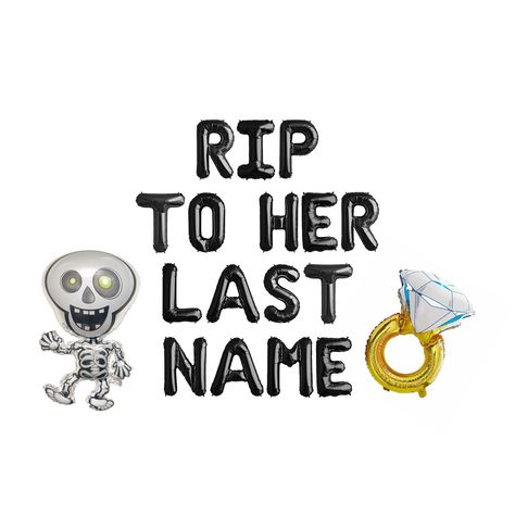 ✦ Please leave your event date in the note ✦  - RIP To Her Last Name  Balloon Banner - Skeleton Balloon - optional - Ring Balloon Package includes:  - String - Straw ♦ We Accept Custom-Order! ♦ ♦ Instructions Below ♦ How to inflate balloons?  https://www.partyeight.com/blogs/articles/how-to-inflate-mylarfoil-self-sealing-balloons-for-decoration How to Make the latex balloons to float in the air? You need Helium Tank to make the latex balloons to float. Here is the link to purchase Helium Tank:  --> https://amzn.to/2PA6u6r ♦ PICKUP OPTION ♦ Pickup is available in the SF Bay Area. Pickup locations: DALY CITY, and HAYWARD.  Time: Monday-Friday Please order ahead on Etsy and convo us for the address and available time. Rip Bach Party, Skeleton Bachelorette Party, Rip To Her Last Name Bachelorette, Rip To My Last Name Bachelorette, Spooky Bridal Shower Ideas, Skeleton Balloon, Batchlorette Party, Spooky Bride, Black Bachelorette Party