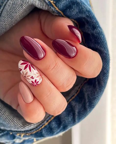 Burgundy Nails Acrylic Design - 25 Creative Dark Looks - Emerlyn Closet Maroon Nail Designs, Maroon Nails, Milky Nails, Burgundy Nails, Thanksgiving Nails, Fall Nail Art, Autumn Nails, Heart Nails, Fall Nail