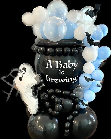 Halloween Baby Shower Balloon Arch, A Baby Is Brewing Gender Reveal, Baby Is Brewing Gender Reveal, A Baby Is Brewing Baby Shower Ideas, Halloween Shower Ideas, A Baby Is Brewing Halloween, Halloween Balloons Decorations, Baby 2024, Gender Reveal Baby Shower Themes