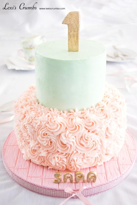 Mint green & pink birthday cake www.lexiscrumbs.com Pink And Green First Birthday, Mint Green Birthday, Spectacular Cakes, Mint Party, Pink Ombre Cake, Pink Baby Shower Cake, Pink First Birthday, Baby First Birthday Themes