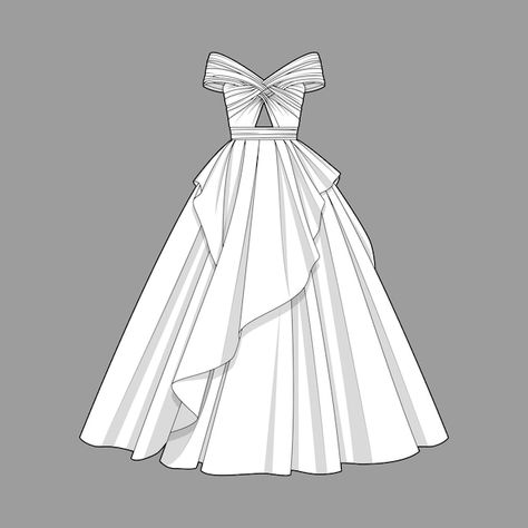 Unique Dress Design, Dress Sketch, Draw Fashion, Flat Sketches, Unique Dress, Satin Gown, Iconic Photos, Unique Dresses, Dress Design