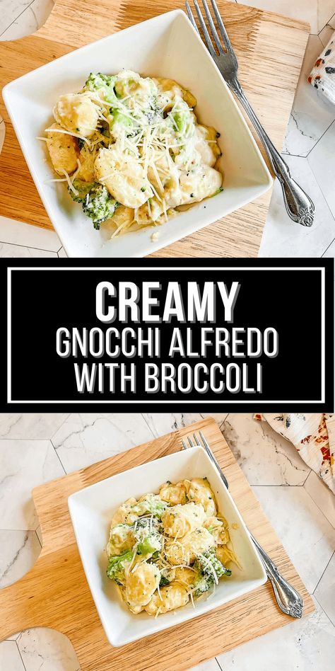 This Creamy Gnocchi Alfredo with Broccoli is one of my all-time favorite easy gnocchi recipes.  It’s ready in 16 minutes so keep it in your quick cooking arsenal! Gnocchi Recipes Alfredo Sauce, Broccoli And Gnocchi Recipes, Chicken Broccoli Gnocchi Recipes, Meditrain Diet, Creamy Broccoli Gnocchi, Gnocci Meals Gnocchi Recipes, Easy Gnocchi Recipes, Gnocchi Alfredo, Gnocchi Meals