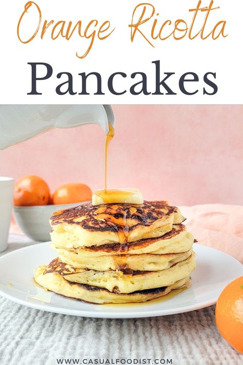 A plate full of warm, fluffy pancakes is a great start to any morning and they get even better with bright orange and creamy ricotta. My Orange Ricotta Pancakes are easy, elegant and sure to brighten any morning. | homemade pancake recipe | buttermilk pancakes | ricotta pancakes from scratch | orange pancakes | Easter breakfast recipe | Christmas breakfast recipe | weekend breakfast | brunch recipe | Orange Ricotta Pancakes, Pancakes Ricotta, Orange Ricotta, Orange Pancakes, Freeze Pancakes, Homemade Pancake Recipe, Christmas Breakfast Recipe, Pancake Recipe Buttermilk, Pancakes From Scratch