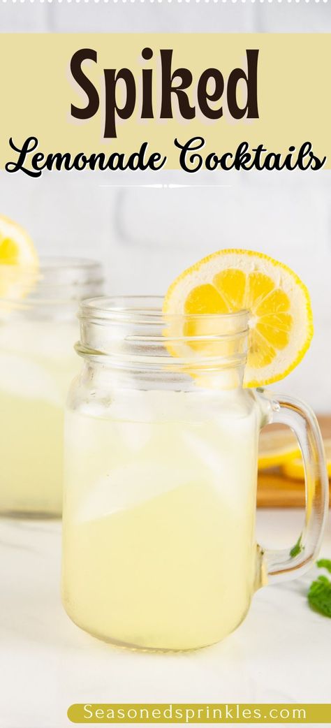 Lemon Mixed Drinks, Alcohol Lemonade Drinks, Country Time Lemonade Alcohol, Spiked Lemonade Recipe For A Crowd, Simply Spiked Lemonade, Yellow Alcoholic Drinks For A Party, Yellow Themed Alcoholic Drinks, Spiked Lemonade For A Crowd, Lemon Alcholic Drink