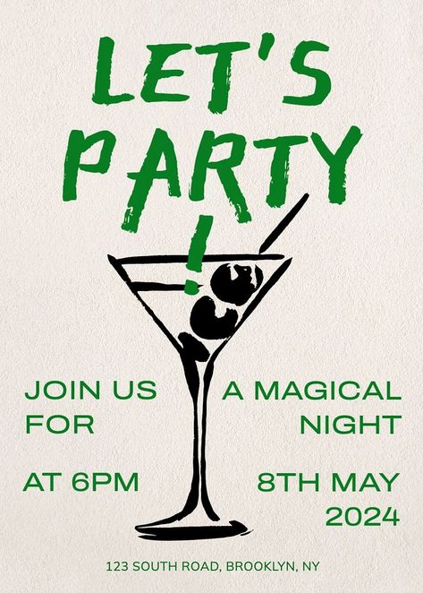 Let's party card template | premium image by rawpixel.com / Wan Cocktail Food, Cocktail Party Food, Elements Design, Pub Crawl, Design Posters, Food Illustration, Party Poster, Invitation Card Design, April 2024