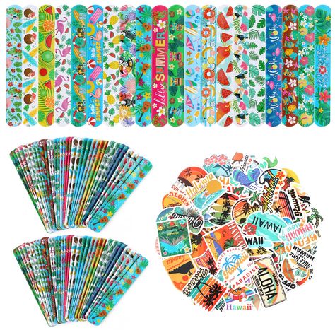 PRICES MAY VARY. What you get: each package contains 200 pieces of assorted Hawaii theme slap bracelets in 20 styles, 10 pieces of each style, and 200 pieces stickers, specially designed for Hawaii beach party, enough quantity can meet your daily wear and party favors, and you can share with family and friend Hawaii slap bracelet design:these slap bracelets with the Hawaii elements are perfect for Hawaii party and can easily navigate any beach party,it printed with such as flamingos, Hawaiian gods, palm leaves, melons, beaches, pineapple and more,which will give you more choose, add more fun to you in the festival and daily life Hawaii stickers:These lovely shape stickers are made of high quality vinyl materials and each one is printed in high definition and precision cut,they are super cu Hawaii Beach Party, Hawaiian Gods, Hawaii Stickers, Hawaii Theme, Tropical Gifts, Hawaii Gift, Hawaii Party, Flamingo Beach, Hawaiian Theme