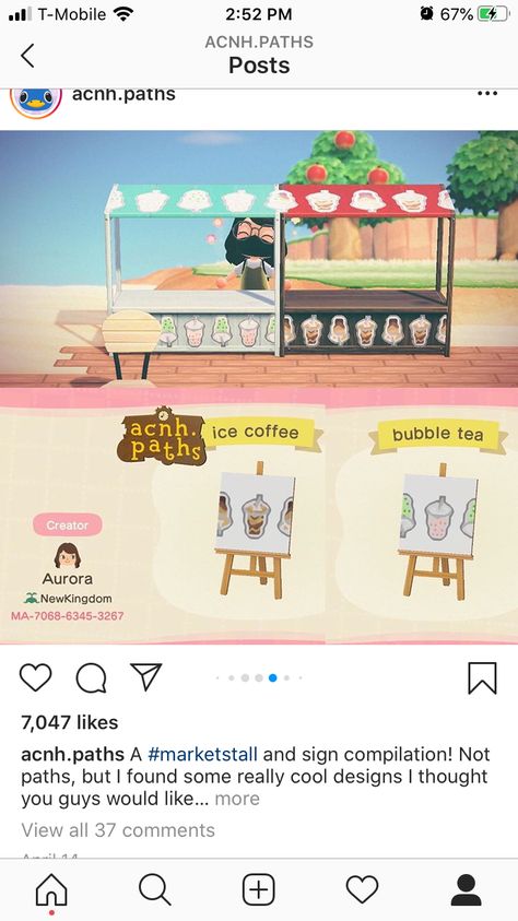 Acnh Boba Shop Designs, Animal Crossing Boba Shop, Acnh Friends Tv Show, Acnh Boba Shop, Animale Crossing, Ac Codes, Bubble Tea Shop, Acnh Design, Acnh Inspo