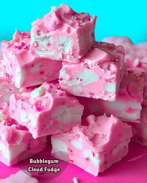 Cotton Candy Fudge Recipes, Bubblegum Cloud Fudge, Marshmallow Gummy Candy, 3 Ingredient Pink Lemonade Fudge, Cotton Candy Fudge, Rainbow Bread, Rainbow Pasta, Marshmallow Fudge, Soda Floats