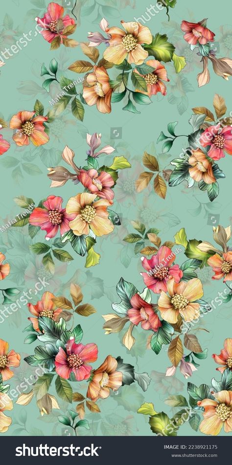 Flowers Fashion Fabric Pattern Design Stock Illustration 2238921175 | Shutterstock Botanical Flower Pattern, Digital Flower Design Pattern, Allover Pattern Design, Textile Design Digital Flower, Flowers Allover, Shutterstock Design, Digital Print Textiles, Flower Allover, Canadian Smocking