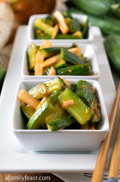 Korean-Style Marinated Cucumbers - Fresh and fantastic!  These easy marinated cucumbers have a sweet heat. Taiwanese Recipes, Marinated Cucumbers, Taiwanese Cuisine, Taiwan Food, Taiwanese Food, Asian Kitchen, Cucumber Recipes, Korean Recipes, Family Feast