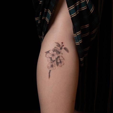 Apple Blossom Tattoos, Apple Tree Branch, Tree Branch Tattoo, Apple Tree Flowers, Apple Tree Blossoms, Grace Tattoos, Apple Tattoo, Amsterdam Tattoo, Branch Tattoo