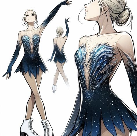 Ice Figure Skating Dress, Ice Skating Outfit Drawing, Figure Skating Dresses Drawing, Ice Skating Costumes Dresses, Figure Skating Outfits Costumes, Figure Skating Drawing, Figure Skating Art, Blue Figure Skating Dress, Ice Skating Competition Dress