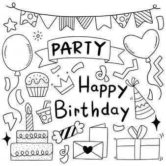 Collection of birthday decoration element | Free Vector Doodle Happy Birthday, Happy Birthday Doodle, Happy Birthday Doodles, Banner Doodle, Happy Birthday Font, Happy Birthday Drawings, Birthday Doodle, Birthday Card Drawing, Kids Doodles