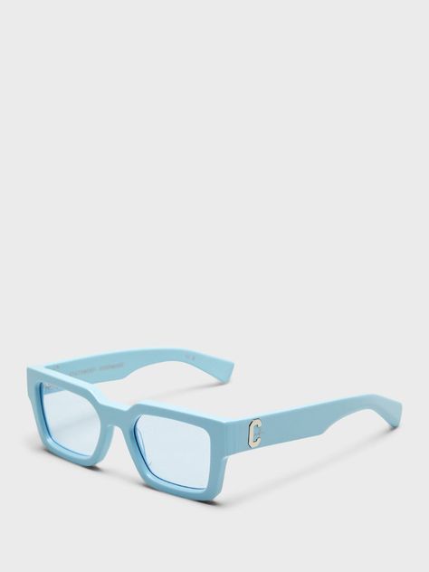 Handmade sunglasses from Calm. these sunglasses feature a logo at the sides and come with a protective leather case. Be ready to make a statement with these chic sunglasses. One size Light blue Light Blue Sunglasses, Statement Sunglasses, Handmade Sunglasses, Chic Sunglasses, Blue Contacts, Blue Sunglasses, Live In The Now, Leather Case, Square Sunglasses