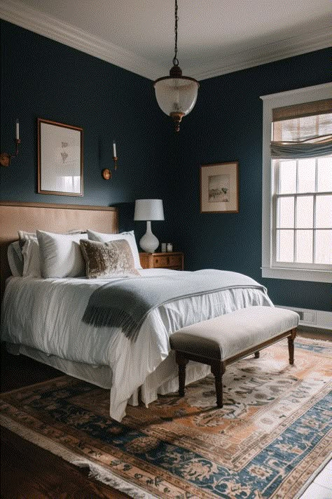 40+ Moody Romantic Bedroom Ideas To Unwind In Boho Dorm Room, Glamourous Bedroom, Canopy Bed Frame, Blue Accent Walls, Masculine Bedroom, Moody Bedroom, Dark Bedroom, Mens Bedroom, Relaxing Bedroom