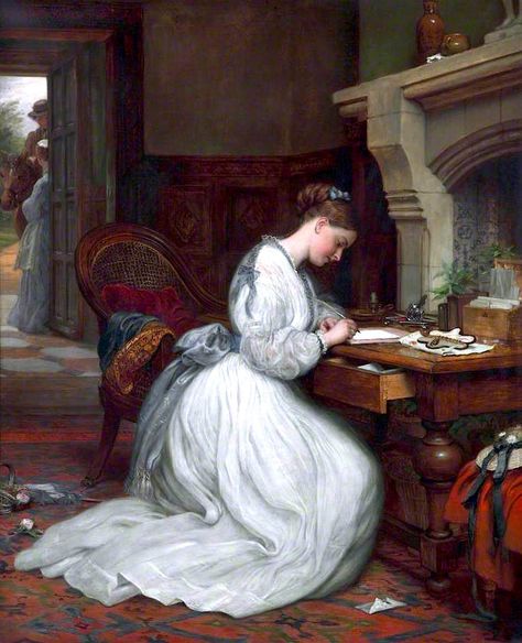 Twelve Victorian Era Tips On The Etiquette Of Ladylike Letter Writing, via Mimi Matthews Art Deco Desk, Walker Art, Historical Painting, Women Writing, Vintage Drawing, English Artists, Mom Stuff, Victorian Women, Art Uk