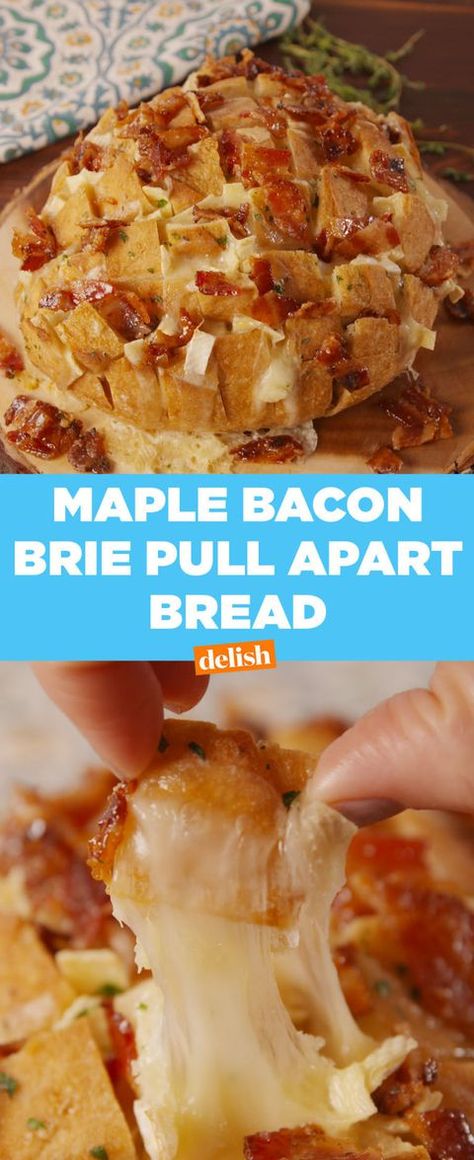 SO. GOOD. Maple Bacon Brie, Bacon Pull Apart Bread, Bread Pull Apart, Bacon Brie, Bread Pull Apart Recipes, Bacon Appetizers, Bread Appetizers, Pull Apart Bread, Dinner Party Recipes