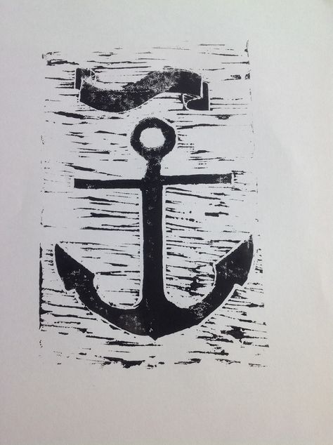 Lino print of anchor and scroll Lighthouse Print, Woodcuts Prints, Wood Canvas, Epic Art, Acrylic Wall Art, Glass Wall Art, Trademark Fine Art, Art Sur Toile, Painting Frames