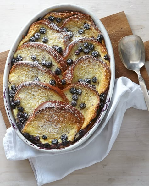 Baked Blueberry French Toast Blueberry French Toast Casserole, French Toast Bake Recipe, Make Ahead Brunch, Martha Stewart Recipes, French Toast Breakfast, Blueberry French Toast, Breakfast Casserole Easy, Brunch Dishes, Breakfast Casseroles