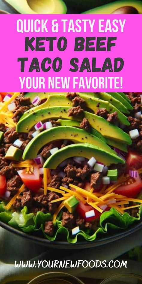 Step up your salad game with this Easy Keto Beef Taco Salad! It's the perfect combination of juicy beef, fresh greens, and bold taco flavors, all while keeping it low-carb. Ideal for a quick lunch or a satisfying dinner. #KetoBeefTacoSalad #LowCarbLunch #EasyKetoMeals Low Carb Taco Salad Bowls, Beef Taco Salad Recipe, Beef Taco Salad, Low Carb Taco Salad, Taco Salad Bowls, Keto Taco Salad, Taco Salad Recipe, Keto Beef, Spicy Tacos